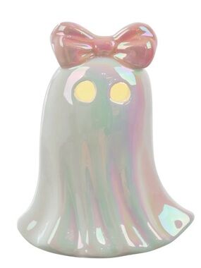 NEW Iridescent Pink Bow Ghost Figurine - Pastel Holographic Decor